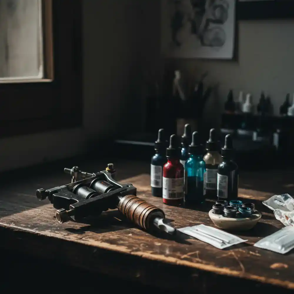 Tattoo machine and ink setup