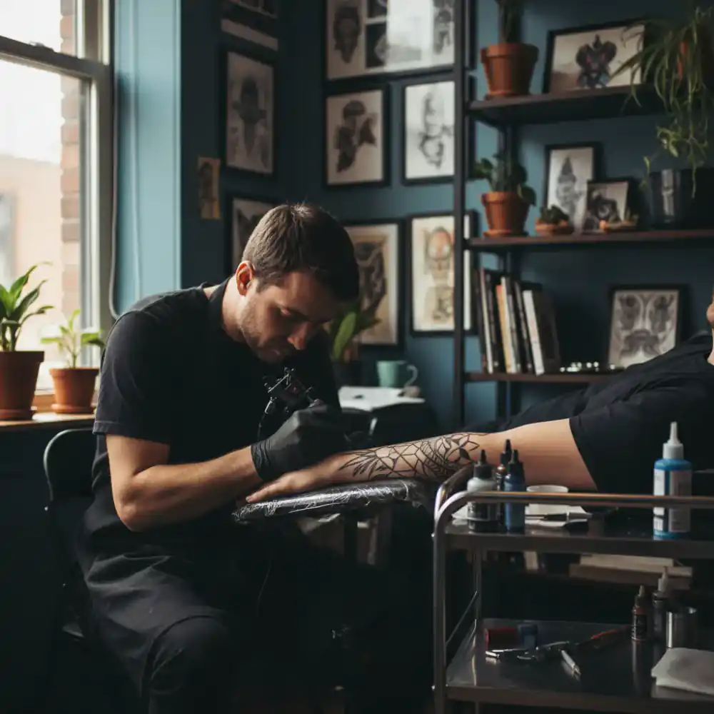 Tattoo artist working in the studio