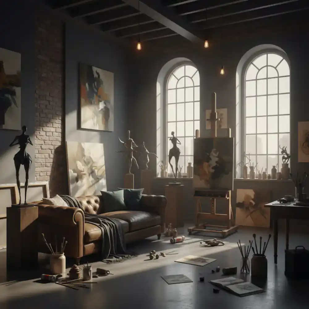 Dark and artistic studio interior environment