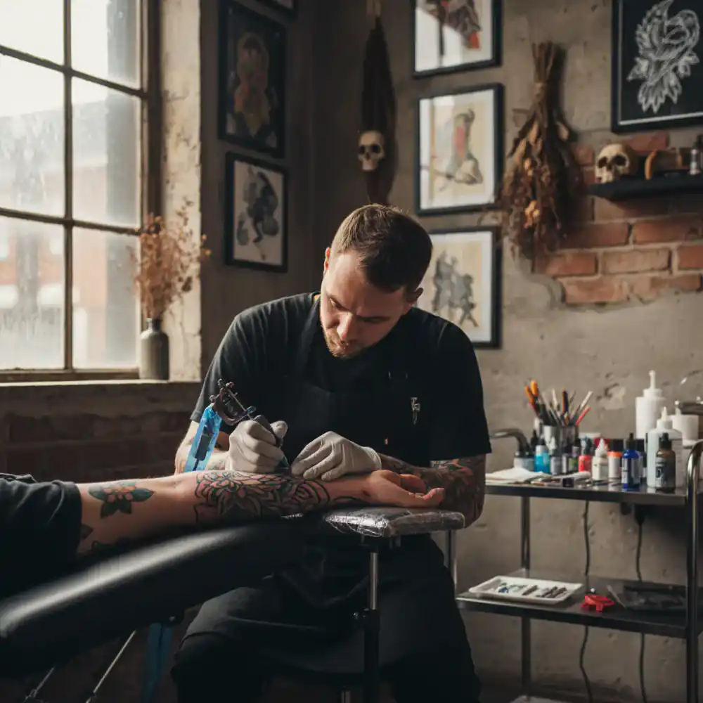 Tattoo artist working on a custom design