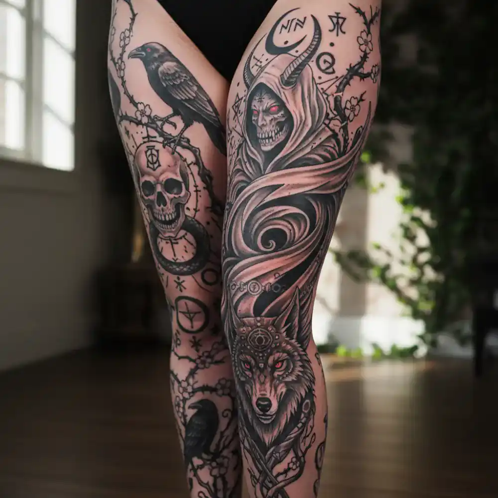 Custom tattoo artwork on leg