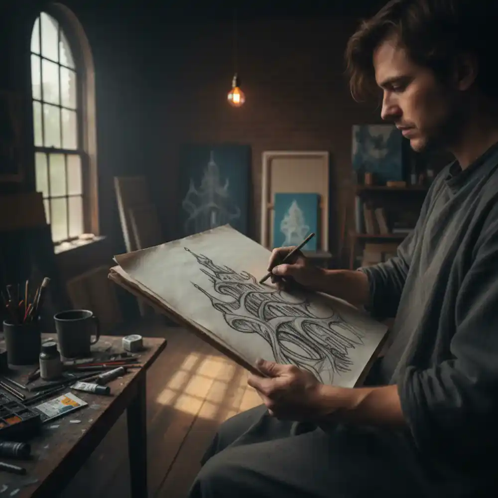 Artist sketching a design
